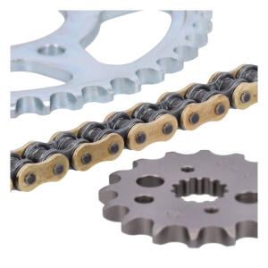 JT/Tsubaki sprocket and chain kit, 530 Alpha gold X-ring