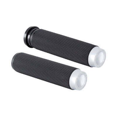 Rough Crafts, knurled rubber handlebar grips. Chrome