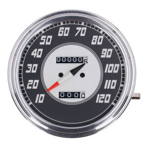 FL speedometer, 46-47 face, silver/black. 1:1 mph
