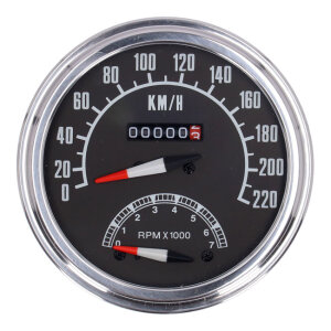 FL speedo/tachometer, 73-84 face, black. 2:1 kmh