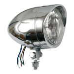 Long bullet 4" H4 headlamp. with visor. Chrome