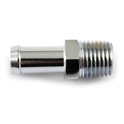 Oil line fitting, straight. 1/4" NPT to 3/8" hose. Chrome