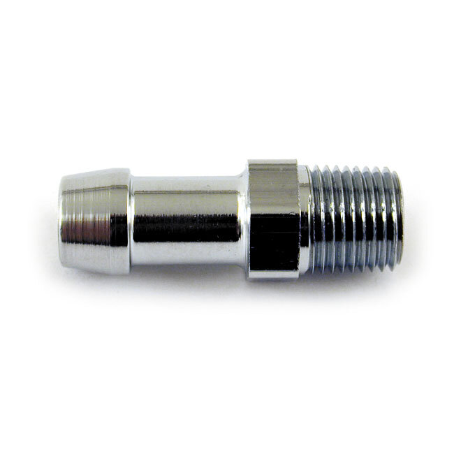 Oil line fitting, straight. 1/8 NPT to 5/16". chrome