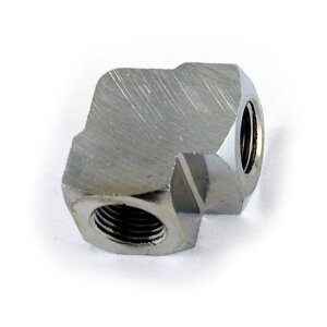 Oil gauge fitting 90° 1/8 NPT to 1/8" NPT. Chrome