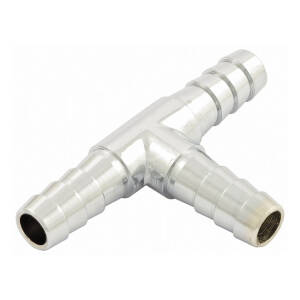 Oil hose tee 3-way. 3/8". Chrome