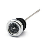 Oil tank dipstick with temperature gauge. Chrome black face