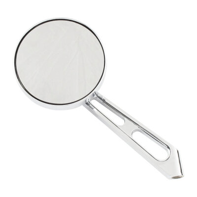 Mini-round aluminum mirror. Chrome, short stem, l&r