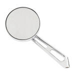 Mini-round aluminum mirror. Chrome, short stem, l&r