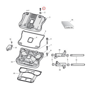 GW, rocker box top bolt kit. Chrome low crown acorn