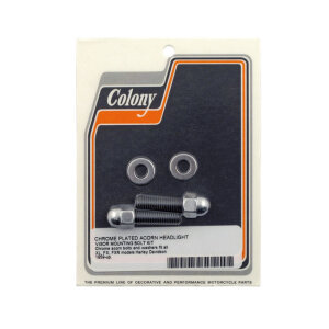 Colony, headlamp visor mount bolt kit. Chrome Acorn