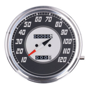 FL speedometer, 46-47 face, silver/black. 2:1 mph