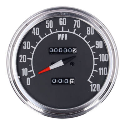 FL speedometer, 74-84 face, black. 2.21:1 mph