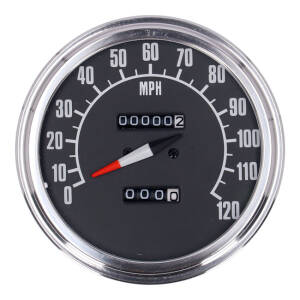 FL speedometer, 74-84 face, black. 2.21:1 mph