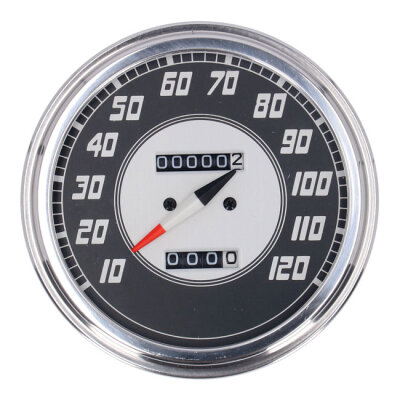 FL speedometer, 46-47 face, silver/black. 2.24:1 mph
