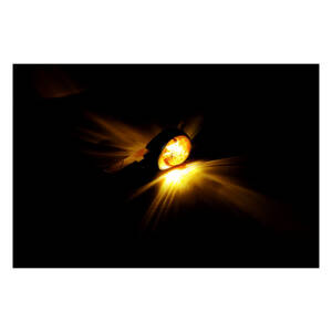 Full size bulls-eye, in-bar turn signals. Chrome. Amber lens