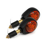 Full size bulls-eye, in-bar turn signals. Black. Amber lens