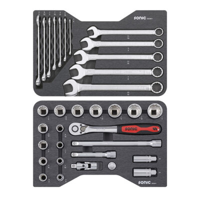 Sonic, combination socket/wrench set 1/2, 34-piece. US/SAE