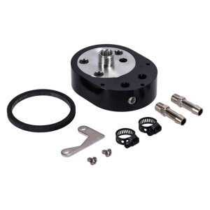 Jagg, offset oil filter adapter with thermostat. Black