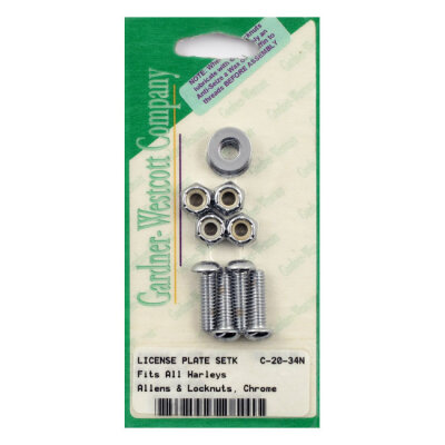 License plate to bracket mount kit. Chrome. Lock nuts