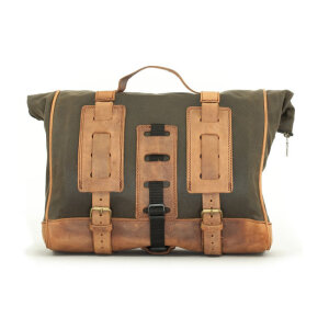 Longride, Old Chopper waxed cotton saddlebag. Khaki