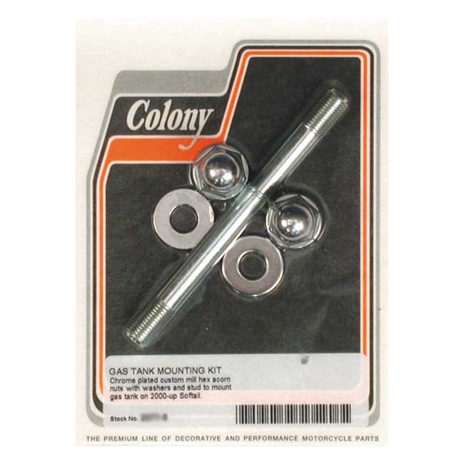 Colony, gas tank mount kit. Chrome Acorn