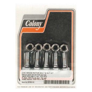 Colony, front/rear brake rotor bolt & nut kit. Chrome...