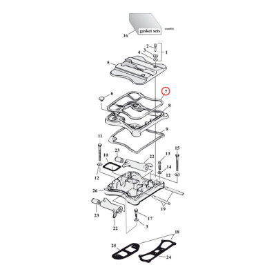 Cometic, upper rocker cover gasket. Rubber | Lieferumfang: Nur ein Teil des abgebildeten Artikels.