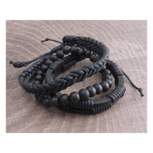 Amigaz Rope Sliders & Wood Bead bracelet black | Lieferumfang: Nur ein Teil des abgebildeten Artikels.
