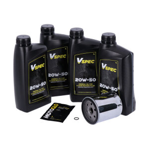 MCS, engine oil service kit. Chrome. 4L. 20W50 Mineral, 86-98 FLT/Touring