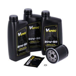 MCS, engine oil service kit. 20W50 Mineral, 84-98 Softail; 87-94 FXR model; 86-22 XL Sportster