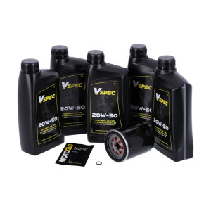 MCS, engine oil service kit. Black. 5L. 20W50 Synthetic, 18-25 Softail; 17-25 FLT/Touring; 17-25 Trikes
