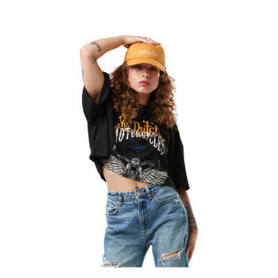 Von Dutch Crop top t-shirt printed loose black women Size M