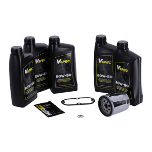 MCS, Big Oil service kit. Full synthetic. Chrome filter, 99-06 Softail; 99-05 Dyna