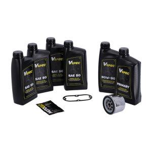 MCS, Big Oil service kit. Mineral SAE50. Chrome filter, L82-84 FL Shovel; 82-84 FX Shovel