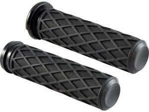 Diamond Grips Black Rubber, Black Endcap 1" Throttle By Wire