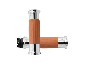 Air Gel Grips Tan Rubber Chrome 7/8" Throttle By Wire