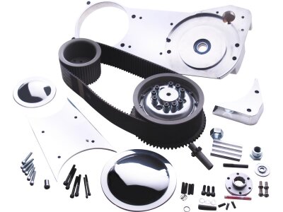 3" Open Belt Drive Kit with 1 1/2" Offset 47 Tooth Front/72 Tooth Rear, 3" Belt Aluminium Polished