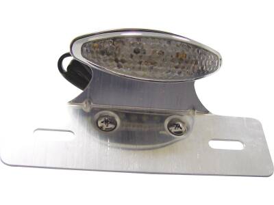 Sport Cateye LED Taillight with License Plate Bracket Chrome Clear LED