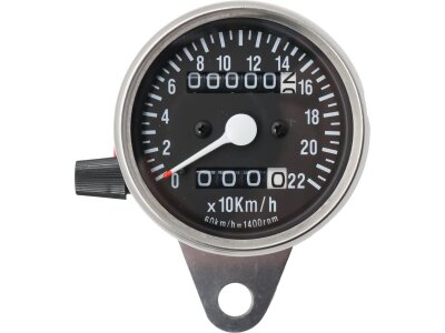 Mini Speedometers with Resettable Odometers Scale: 220 km/h; Scale Color: black; Ratio 2:1 Chrome