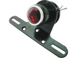 Classic Round Taillight with License Plate Bracket Chrome Black Powder Coated Red Dual Filament