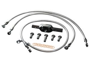 High End Brake Line Kit +4", Four Line Kit and Tee Bar Stainless Steel Clear Coated 45,75"