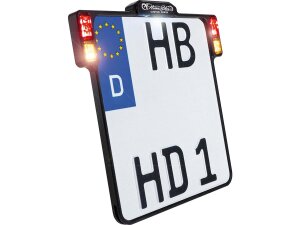 ALL-INN 2.0 License Plate Base Plate Turn Signal/Brake Light/Taillight and License Plate Light, German Size 220x200mm Black Anodized