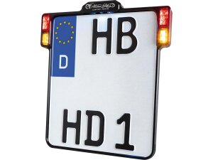 ALL-INN 2.0 License Plate Base Plate Turn Signal/Brake Light/Taillight and License Plate Light, German Size 220x200mm Black Anodized