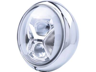 HD-Style Type 8 7" Cornering Headlight with Daytime Running and Position Light Chrome Reflector LED