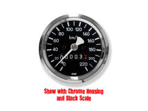 60mm Basic Speedometer Scale: 120 mph; Scale Color: aluminum Chrome 60.0 mm