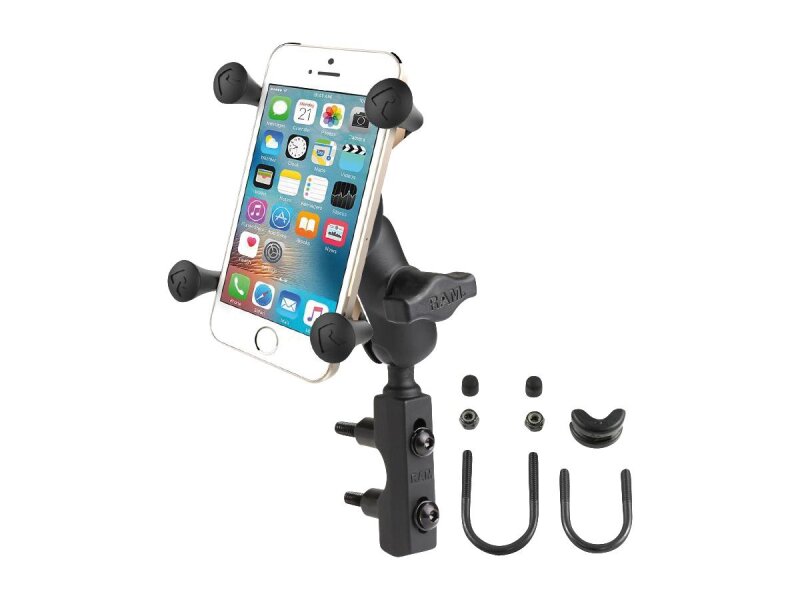 RAM Combination Brake/Clutch Reservoir U-Bolt Mount With Short Arm And Universal X-Grip Cell/Iphone Cradle U-Bolt Mount