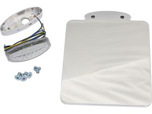Ricks Rod License Plate Base Plate with Tail and License Plate Light Including Tail and License Plate Light, German Size 180 x 200mm Aluminium Polished
