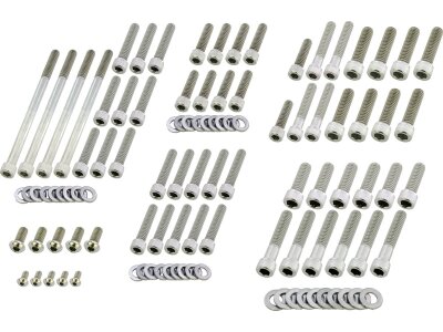 Complete Engine Screw Kit Screws for V Rod Clutch-, Alternator-, Sprocket-, Oil Pump-, Derby-, Cam-, Water Pump Cover, Oil Pump, Starter, Thermostat Assembly, Oil Filter Mount, Speed-,Crankshaft Sensor Stainless Steel