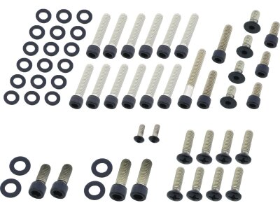 Complete Engine Screw Kit Screws for FL Shovel Primary Cover, Inspection Cover, Cam Cover, Piont Cover, Lifterbase Satin Black Powder Coated
