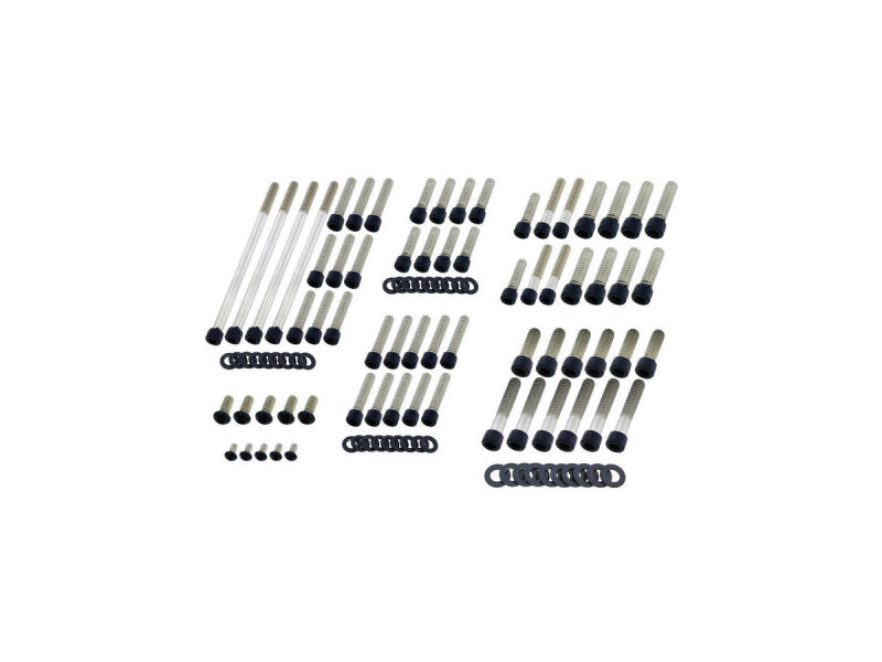 Complete Engine Screw Kit Screws for Touring Primary-, Cam-, Derby-, Timer-, Tranny Side Cover, Rockerboxes, Lifterbase Satin Black Powder Coated